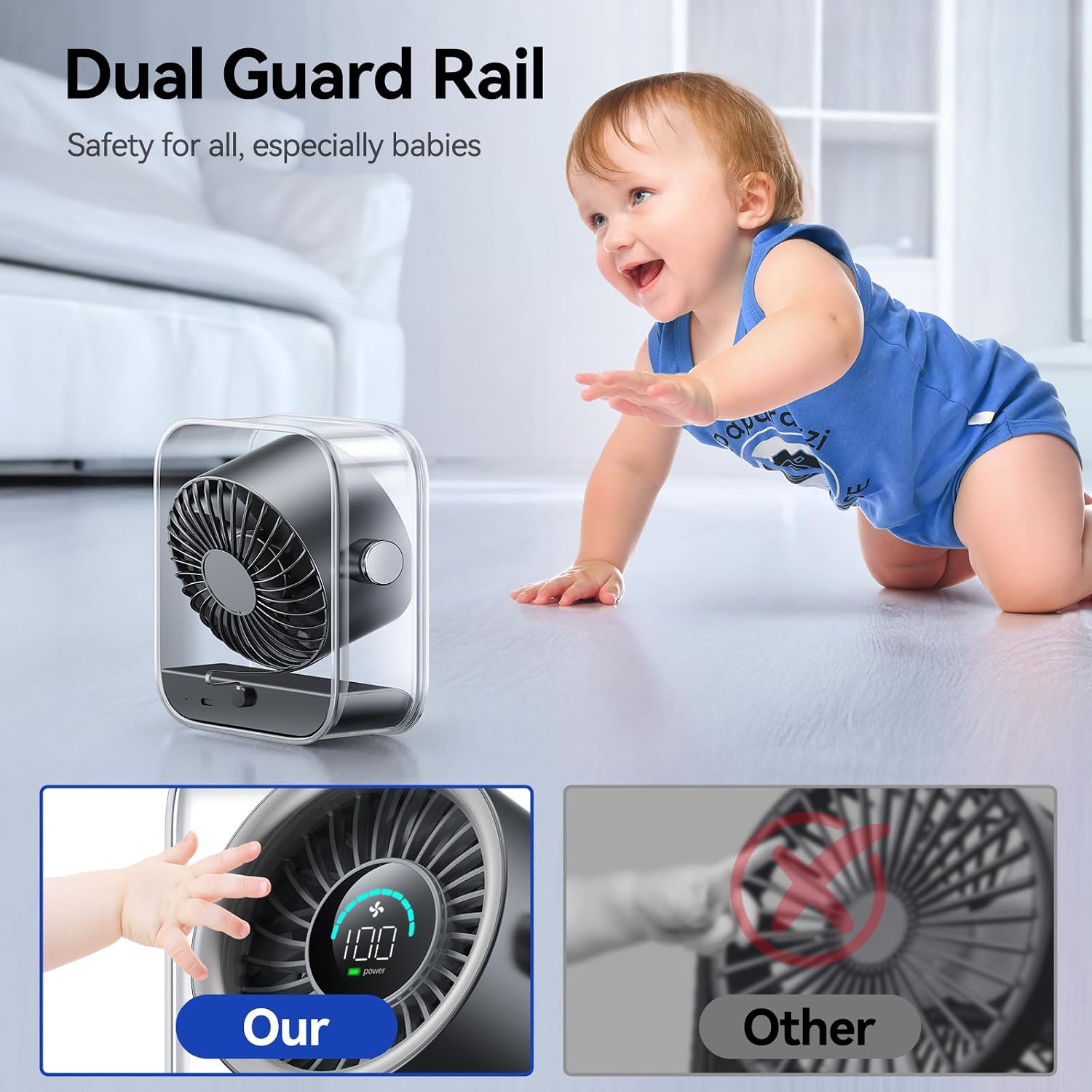 Rechargeable Usb Desk Fan, Quiet Table Fan With Turbo Airflow, 100 Speeds, Digital Display, 90° Rotating, Small Battery Desktop Fans For Bedroom Home Office Travel, Black
