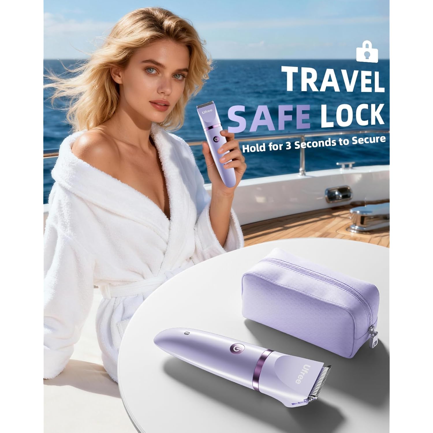 Ufree Bikini Trimmer Electric Razors for Women, Rechargeable Pubic Body Hair Trimmer Electric Shaver for Legs Body Hair, Bikini Shaver IPX7 Waterproof, Gifts for Women, Purple
