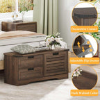 Bench With Shoe Storage For Entryway, Wooden Shoe Benches With Flip Door And Drawers, Entry Way Shoes Organizer Cabinet For Living Room Mudroom (Dark Walnut)