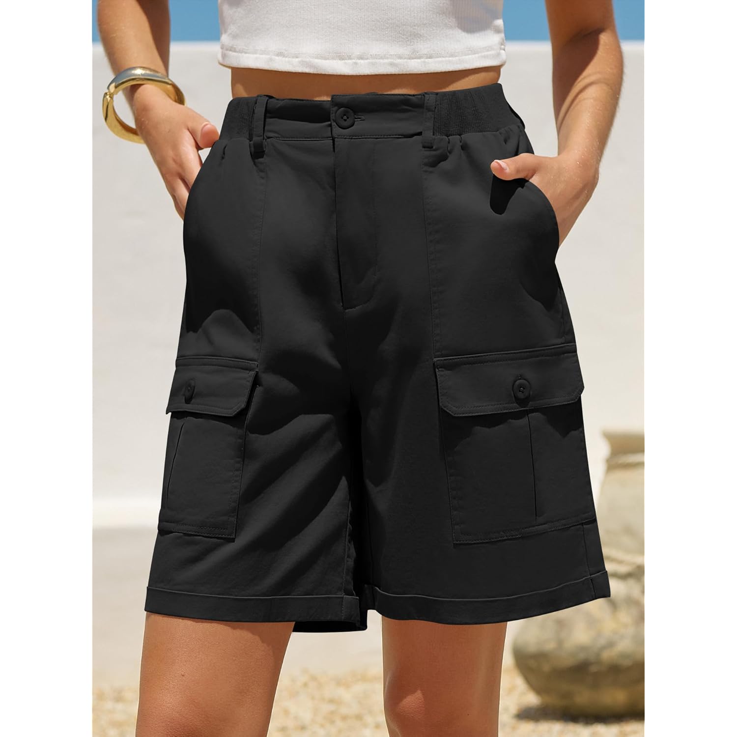 Bermuda Shorts for Women Cargo 2026 Summer Casual High Waisted Shorts Outdoor Beach Vacation Clothes with 6 Pockets