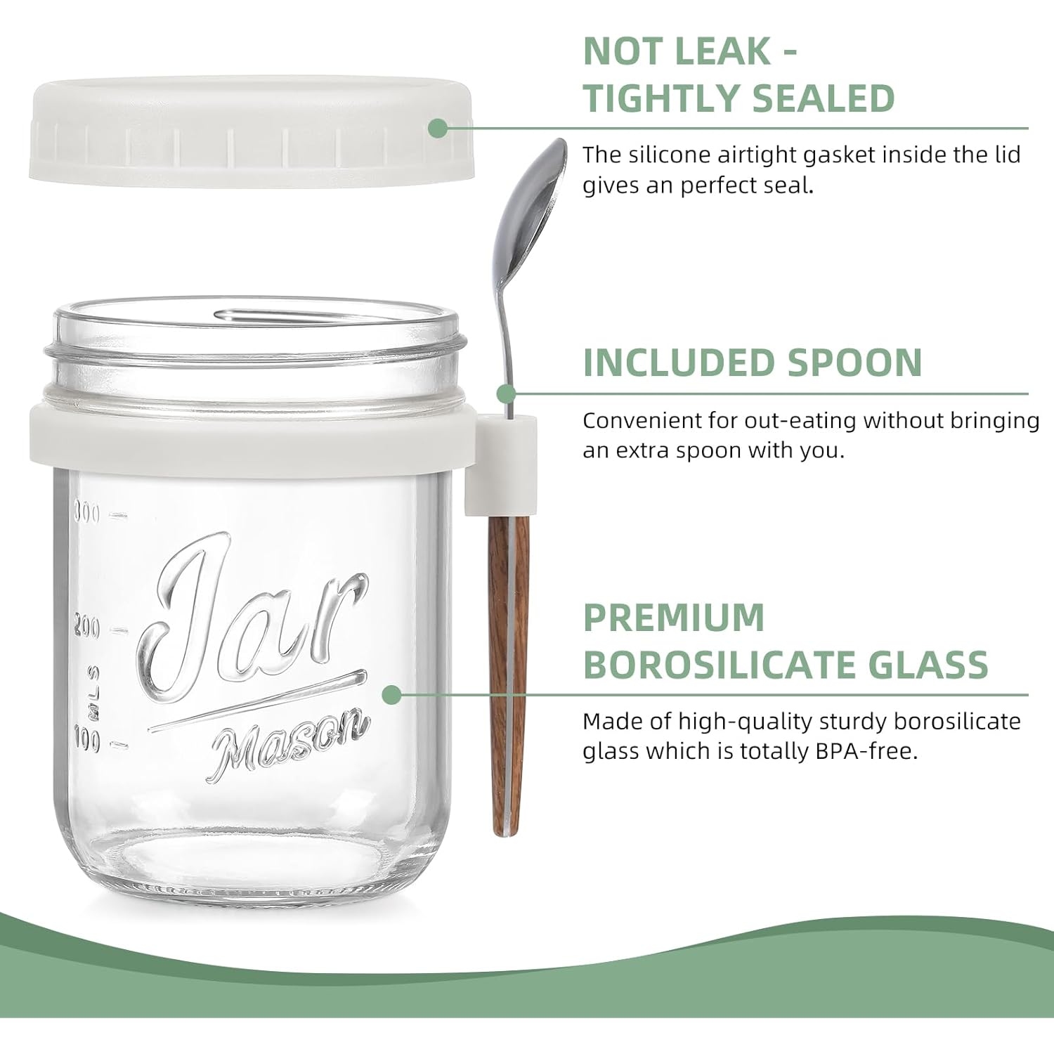 4 Pack Overnight Oats Containers with Lids and Spoons, 16 oz Glass Mason Jars with Airtight Lids, Overnight Oats Jars for Milk, Cereal, Fruit