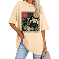 LOMON Oversized Graphic T Shirts for Women Short Sleeve Crewneck Summer Tops Loose Casual Basic Tees Apricot-plant Floral
