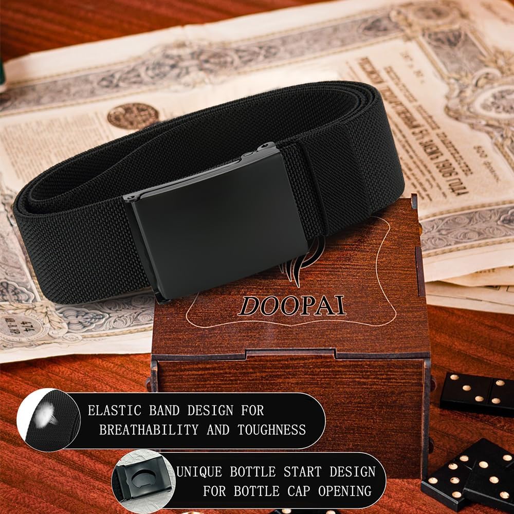 DOOPAI Canvas Web Belt with Stretch Flexibility, Elastic Belt Fit, Top Military Buckle - Adjustable, Cut to Fit