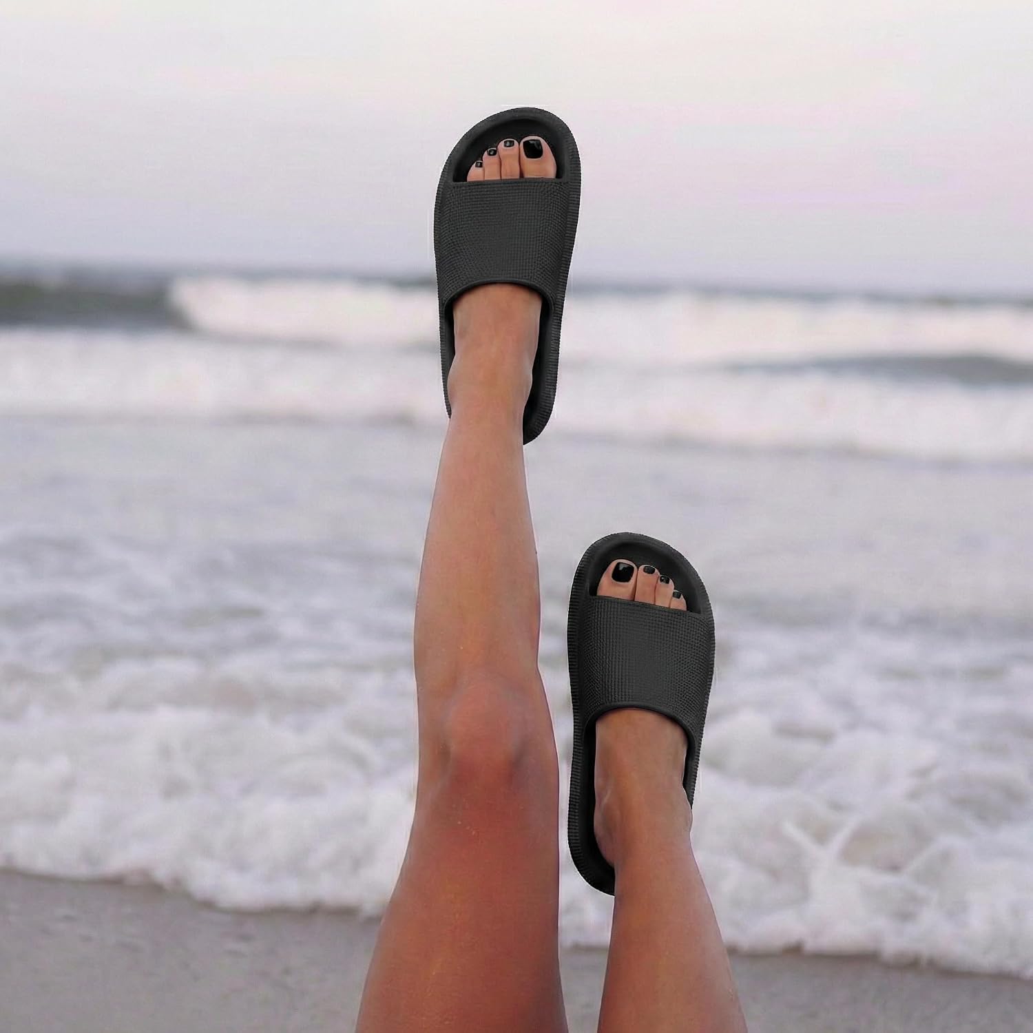 Cushionaire Feather Eva Slides For Women – Comfortable Slip On Womens Slippers, Indoor Outdoor Shower Shoes, Beach Essential Cloud Slides