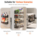 Sevenblue 4 Pack Strong Magnetic Spice Rack for Refrigerator, Multipurpose Magnetic Shelf for Fridge with 4 Hooks for Kitchen and Bathroom Organization, Black