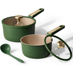 CAROTE 2QT & 2.5QT Sauce Pan Sets with Lid & Ladle Cooking Pots Nonstick Saucepans Cookware Set Small Kitchen Pot, Induction Comptable, Easy to Clean, PFOA FREE (Green)