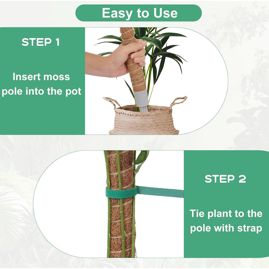 3 Pack Moss Pole, 50 Inch Monstera Plant Support, Tall Moss Poles For Climbing Plants Indoor Diy, Coco Coir Plant Pole Moss Plant Stick Support Stake Kit For Potted Plants, Pothos, Philodendron