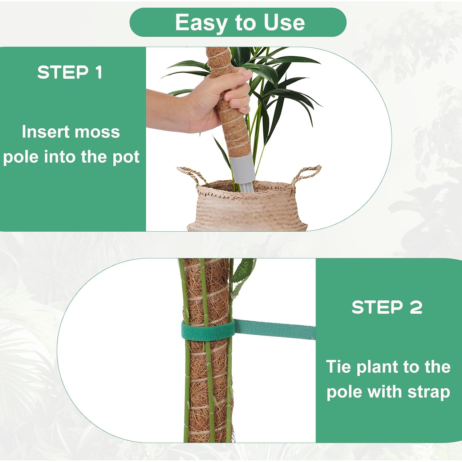 3 Pack Moss Pole, 50 Inch Monstera Plant Support, Tall Moss Poles For Climbing Plants Indoor Diy, Coco Coir Plant Pole Moss Plant Stick Support Stake Kit For Potted Plants, Pothos, Philodendron