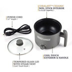 Elite Gourmet Noodle Express Electric Hot Pot, Prepare Noodles, Soups, Stews, Cool-Touch Handle, Ceralast™ Pfas-Free Ceramic Non-Stick, Tempered Glass Lid, 2 Heat Settings-High/Low, Grey