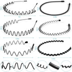 6Pcs Metal Hair Bands, Spring Wavy Hoop Unisex Black Headband Slicked Back Non Slip Sports Hairband For Women Men…