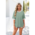 OFEEFAN Summer Tops for Women 2026 Short Sleeve Shirts Dressy Casual Crew Neck Tshirts Fashion Z-light Green