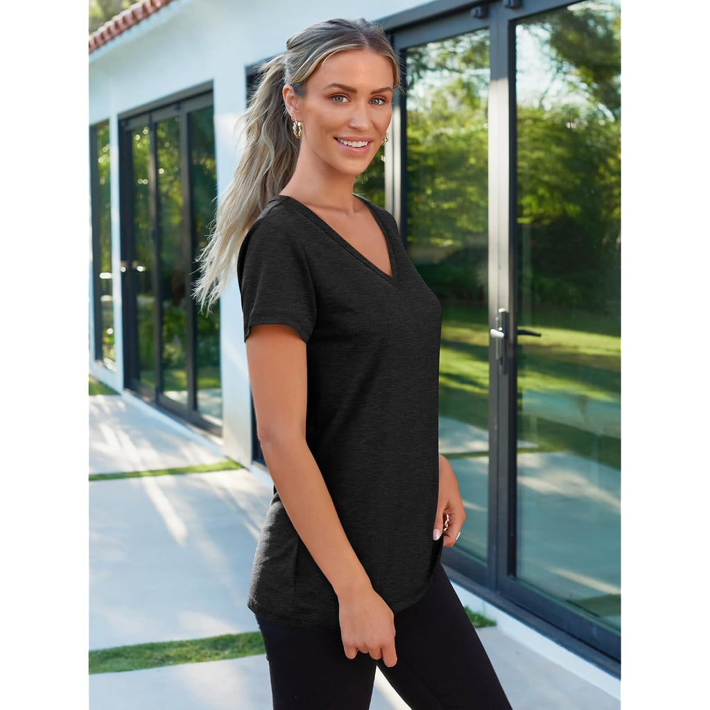 Automet T-Shirts Short Sleeve V Neck Tees Tops For Women Fashion Trendy Lightweight Soft Casual Summer Outfits Clothes 2026
