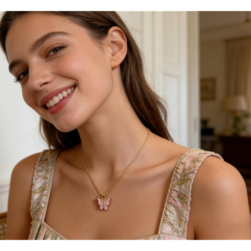 9 pcs Colorful Butterfly Pendant Necklace for Women Bohemian Acrylic Adjustable Retro Card Clavicle Chain Insect Animal Necklace Friend Friendship Party Jewelry Gift