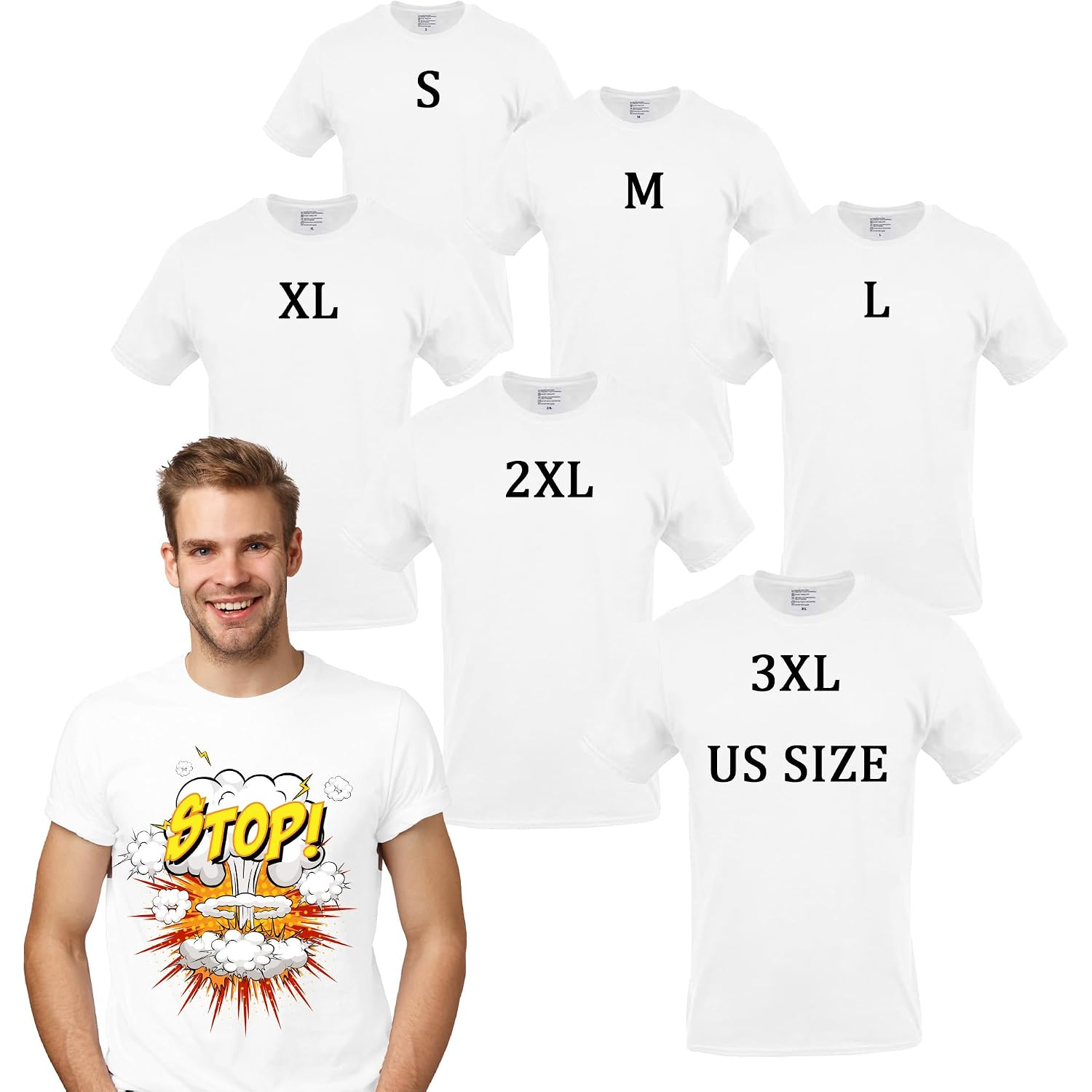 6 Pcs Sublimation Blanks T Shirts Bulk Unisex White Polyester | Multiple Sizes Wholesale Customized Shirts For Heat Transfer Printing Crew Neck