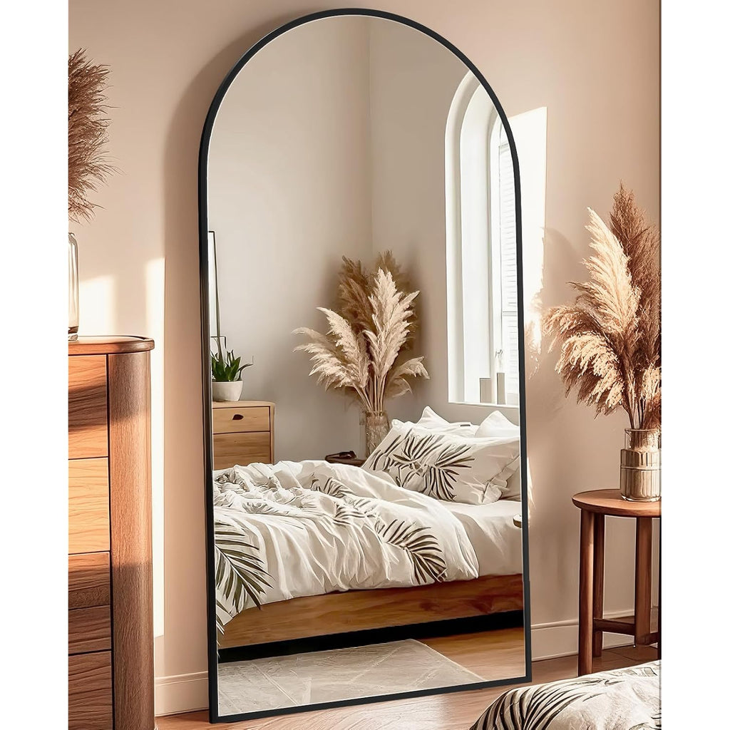 Sunqueen 76"X34" Floor Mirror Full Length, Arched Full Length Mirror With Stand, Full Body Mirrors For Bedroom Living Room Or Cloakroom Black