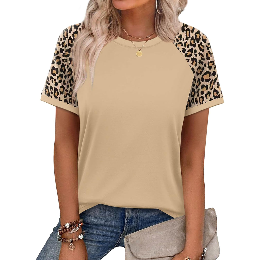 Womens Summer Tops Color Block Short Sleeve Raglan Shirts Spring Fashion Clothes Vacation Outfits