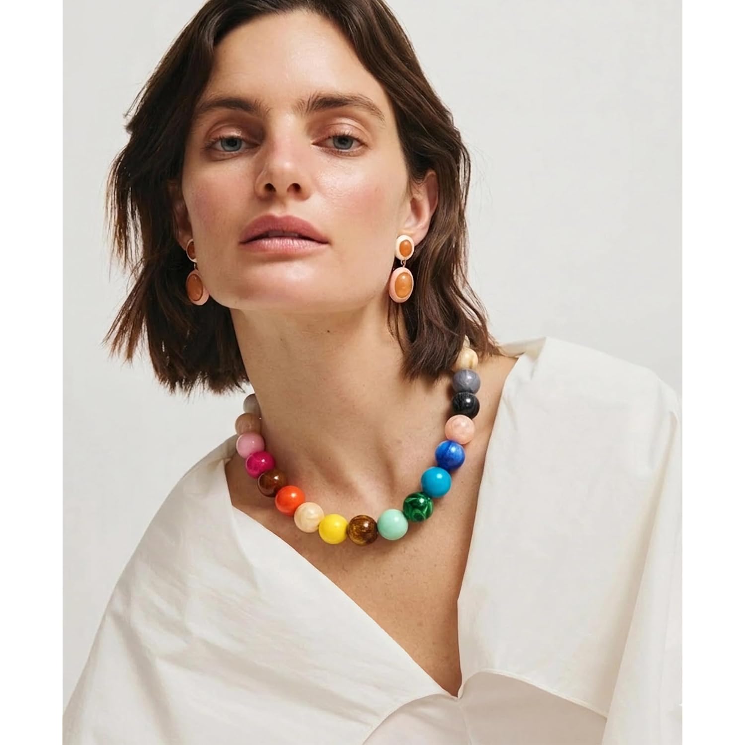 WOWORAMA Colorful Chunky Necklaces for Women 20MM Large Oversized Resin Beaded Necklace Bold Statement Chunky Choker Necklace Boho Summer Jewelry