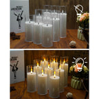 Flickering Flameless Candles Battery Operated With Remote And 2/4/6/8 H Timer Acrylic Led Pillar Candles Pack Of 9 (Appr D2.3"Xh5.5"6.5"7.5")With Realistic 3D Wick Candles For Home Decor(White)