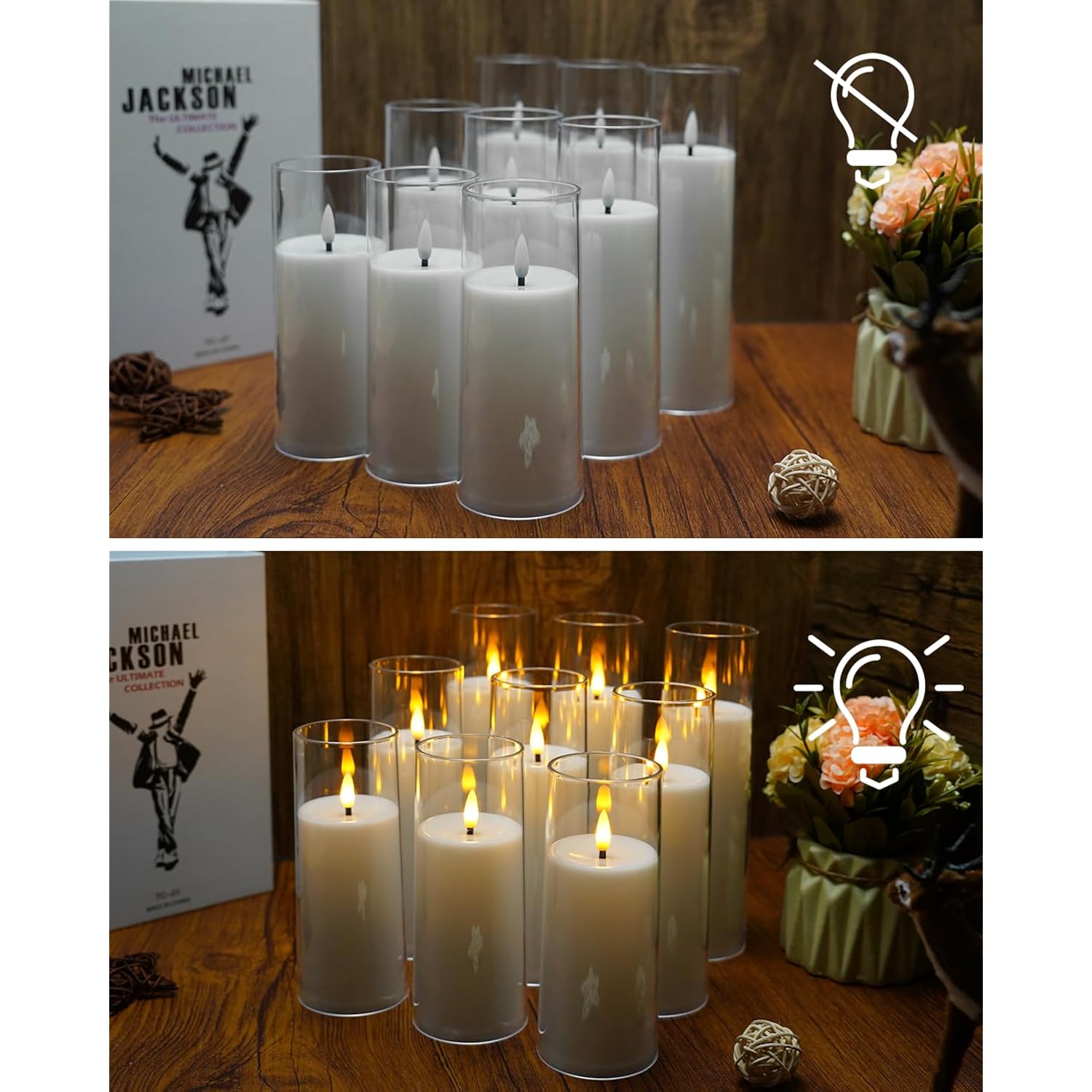 Flickering Flameless Candles Battery Operated With Remote And 2/4/6/8 H Timer Acrylic Led Pillar Candles Pack Of 9 (Appr D2.3"Xh5.5"6.5"7.5")With Realistic 3D Wick Candles For Home Decor(White)