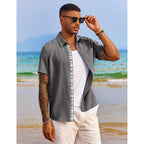 Coofandy Men'S Button Down Shirts Short Sleeve Casual Summer Beach Vacation Wedding Shirt With Pocket