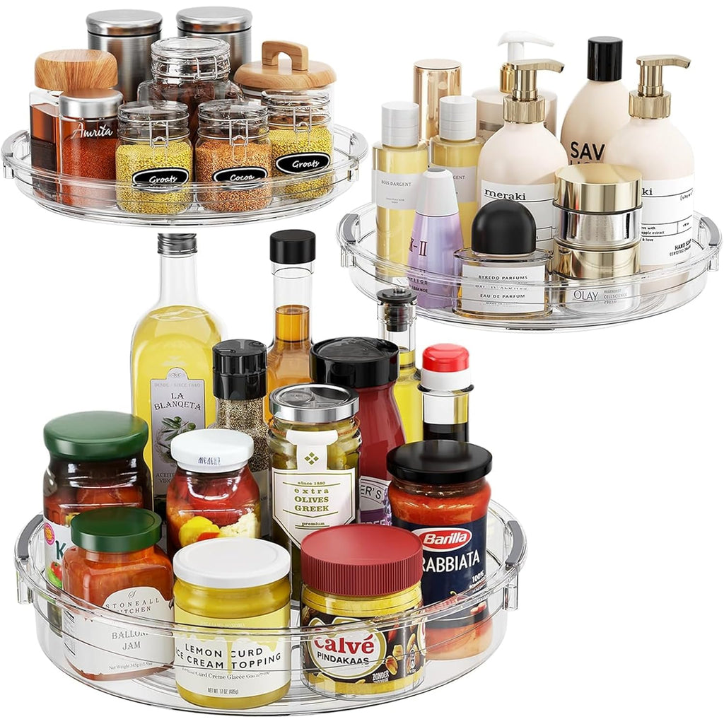 Lamu 3 Pack Lazy Susan Organizer Turntable For Cabinet, Pantry Organizers And Storage, Rotating Condiment Organizer For Kitchen, Table Top, Fridge, Countertop, Spice Organization, 9.25'' 10.6'' 12''