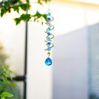 20.5In Sea Blue Crystal Gazing Ball Spiral Wind Spinner Suncatcher | Sea Blue Crystal Gazing Ball Spiral Wind Spinner Rainbow Maker Sun Catcher With Chain For Indoor Outdoor Garden Decor