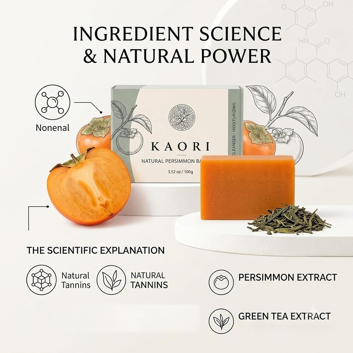Kaori Persimmon Soap For Old People Smell, With Persimmon Extract Soap, Leaves Skin Feeling Fresh And Cared For