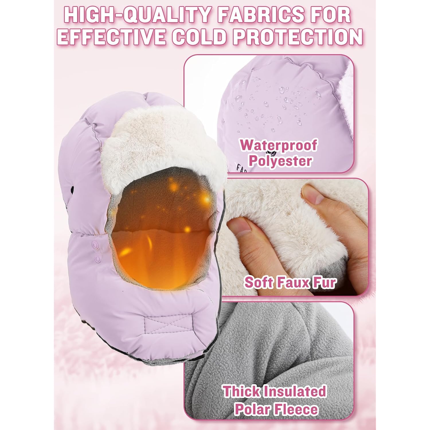 Winter Trapper Hat for Women - Windproof & Waterproof Hat with Removable Mask Goggles Ear Flaps, Purple