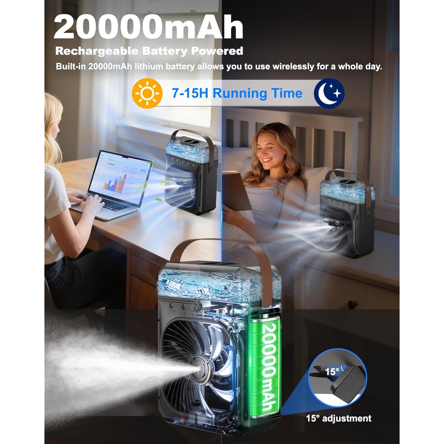 Ausic Misting Fan Portable, 20000Mah Portable Cooling Fan With 1200Ml Water Tank, Outdoor Water Cooling Fan For Outside, Perfect Quite Mist Water Spray Fans For Camping Patio Home Bedroom Office