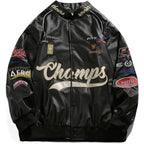 Aelfric Eden Faux Leather Racing Jacket Oversized Motorcycle Biker Racer Jackets Streetwear Unisex
