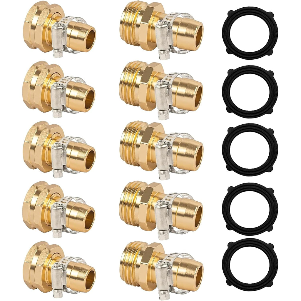 Liulo Tool Garden Hose Repair Connector With Clamps, Fit For 3/4" Or 5/8" Aluminum Garden Hose Fitting, Male And Female Hose Fittings, 5 Sets