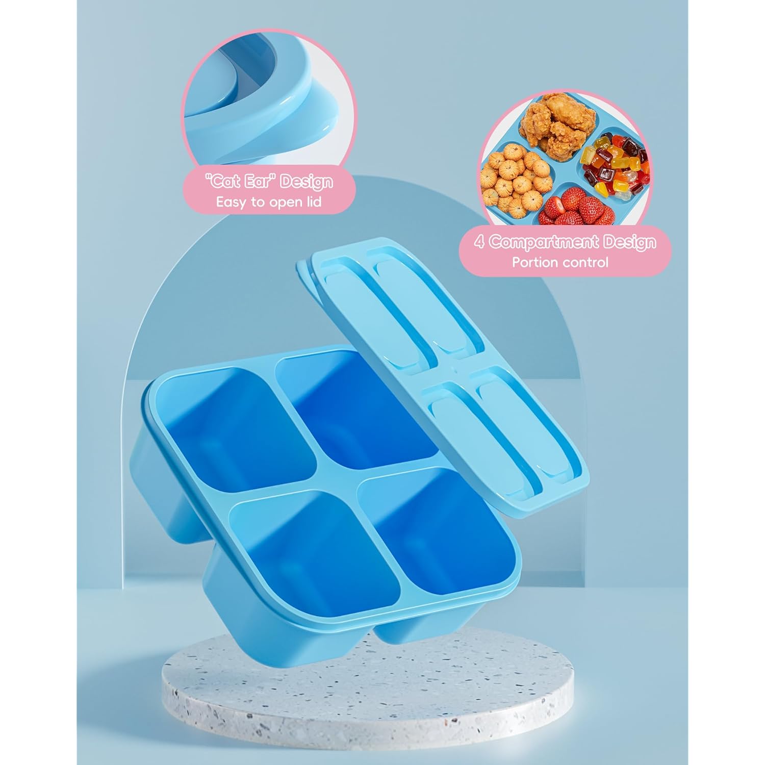 Canfanni 4 Pcs Snack Box Containers Set, Reusable 4 Compartment Lunchable Container with 2Pcs Sauce Containers, Stackable BPA-Free Bento Box for School, Work, Travel (4 Color)