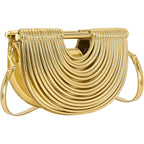Half-Moon Clutch Purse For Women Wedding Woven Evening Shoulder Bag Top Handle Gold Party Prom Handbag
