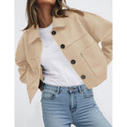 Prettygarden Women'S Faux Suede Lightweight Cropped Jacket | Button Down Collared Shacket, Oversized Casual Outerwear, Patch Pocket, Transitional Layering Piece For Spring, Fall & Winter
