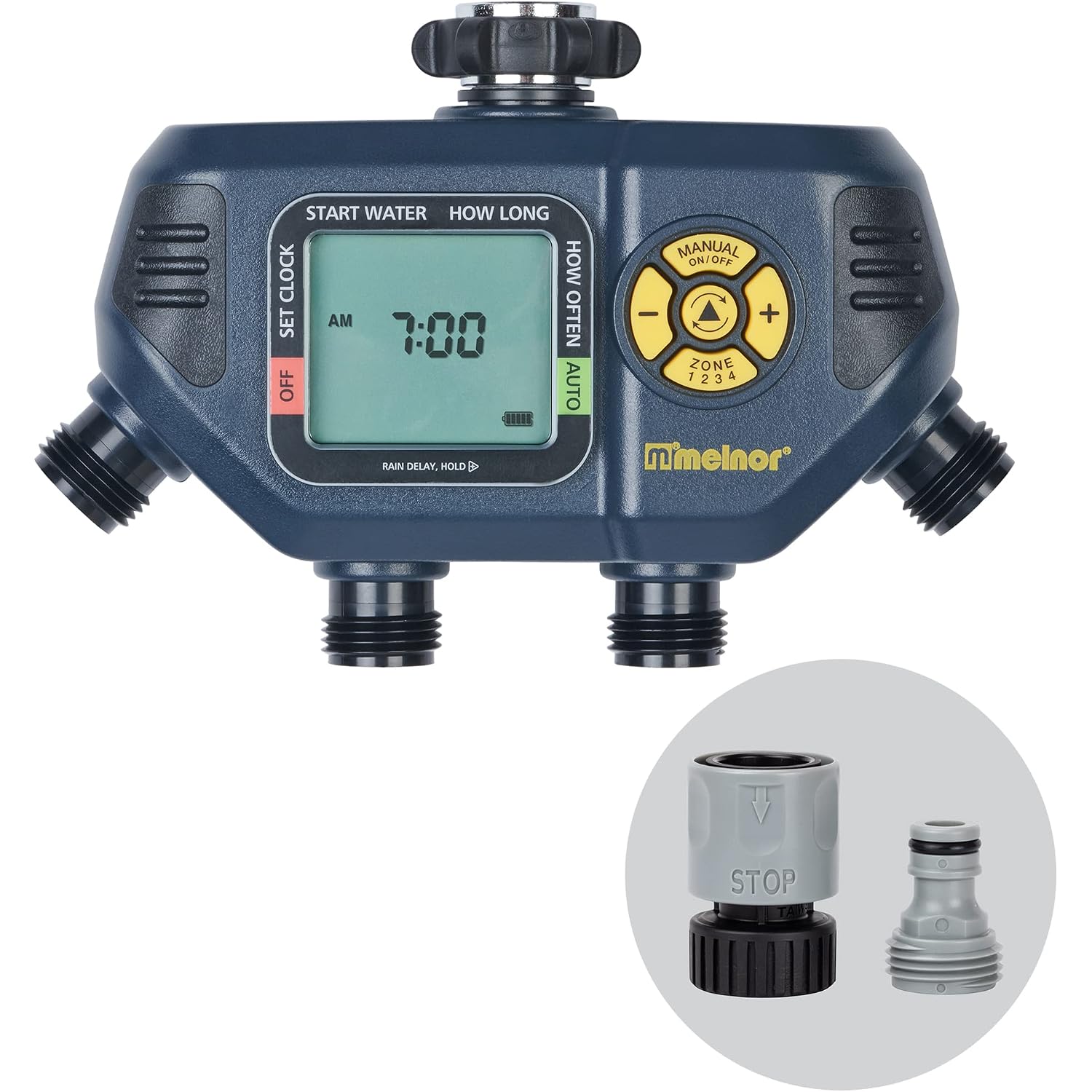 Melnor 65140Amz 4 Zone Digital Timer, Black, Yellow