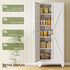 Farmhouse Storage Cabinet,75" H Metal Pantry Cabinet With Barn Doors And Adjustable Shelves,75" H 6-Tier Rustic Pantry Organizers For Kitchen,Dining Room,White