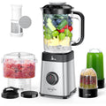 Sangcon Blenders And Food Processor Combo For Kitchen, 5 In 1 Blender For Shakes And Smoothies, Meat Chopped, Grinding & More, 40 Oz Jar & 17Oz Cup With To-Go Lid, Stainless Steel Silver
