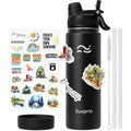 Insulated Water Bottle With Silicone Boot (36Hrs Cold/18Hrs Hot) - Diy Stickers, Leakproof, Bpa Free, Black, 24 Oz [2-In-1 Lid]