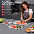 100% Pure Titanium Cutting Board Set Of 3, Titanium Cutting Boards For Kitchen,Double-Sided Chopping Boards For Raw & Cooked Food, Non-Toxic, Handles Included, Dishwasher Safe(M+L+Xl)