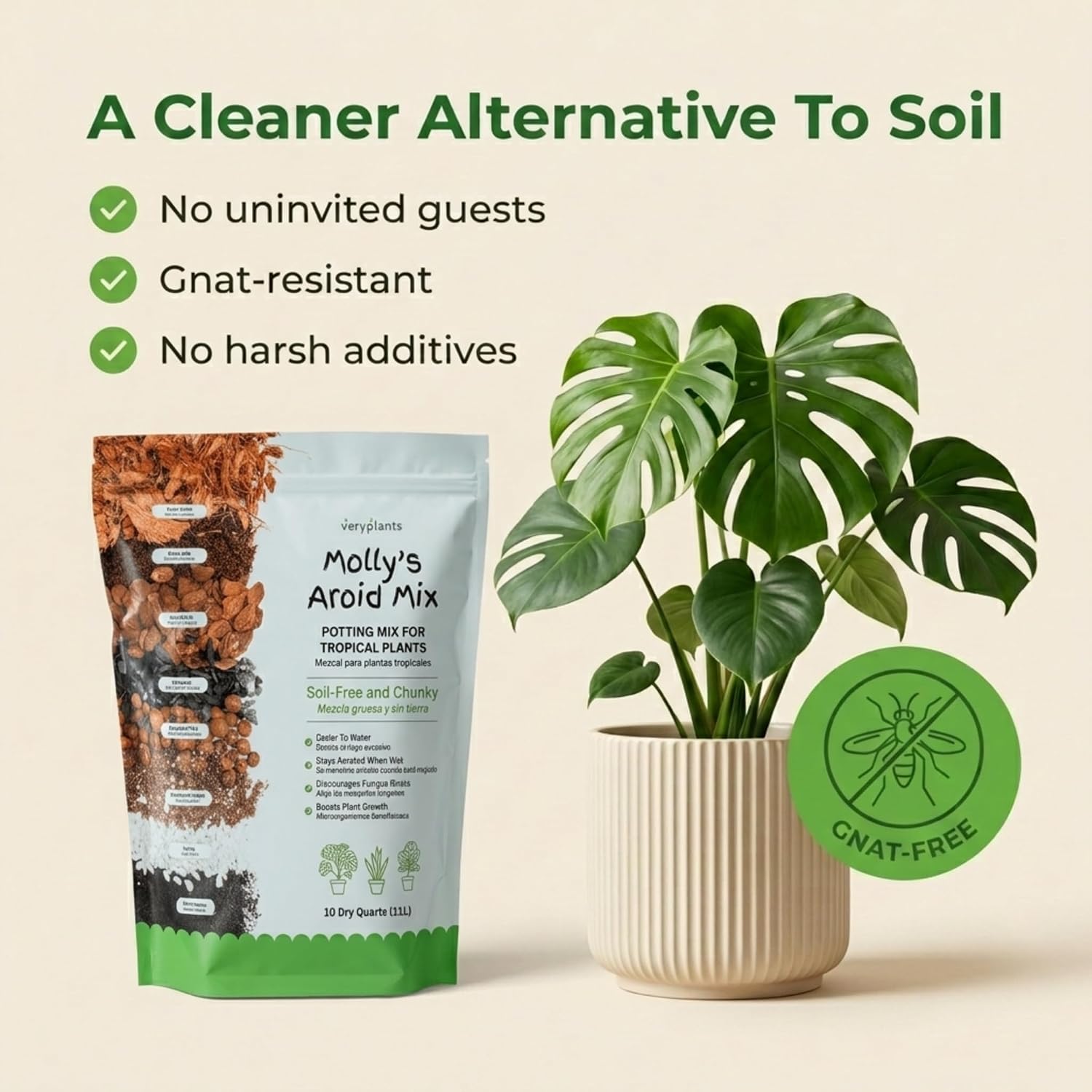 Molly'S Aroid Mix - Premium Soilless Potting Mix For Houseplants - Fast Draining, Chunky & Easier To Water Vs. Soil For Indoor Plants - With Bark, Coco Chips, Worm Castings, Mycorrhizae 10 Dry Quarts