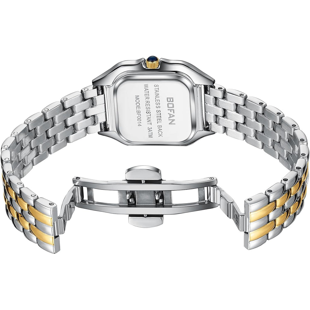 Bofan Small Gold Watches For Women Easy Reader Ladies Quartz Wrist Watch With Stainless Steel Band,Roman Dial,Water Resistant,Bracelet Adjuster Included