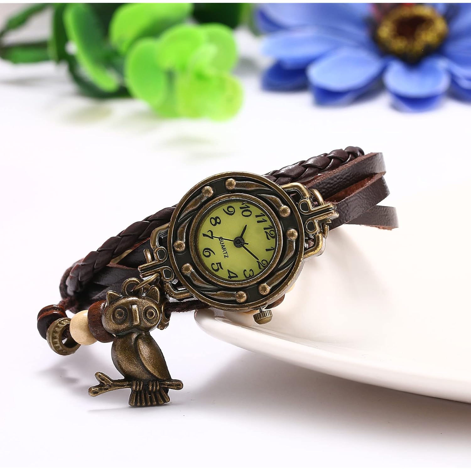 JewelryWe Women Quartz Bracelet Watch Fashion Weave Wrap Around Leather Wrist Watch Classic Bracelet Watch for Summer Beach for Mother's Day