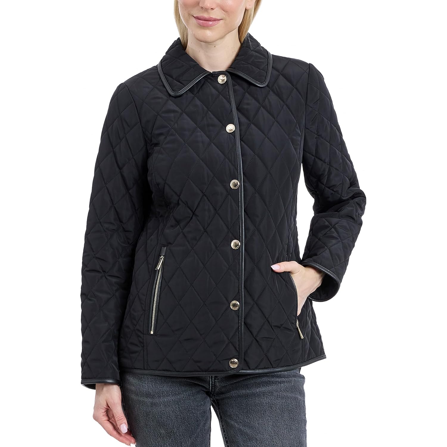 Michael Kors Womens Diamond Quilted Jacket For Women, Stylish Lightweight Jacket With Trim Detail