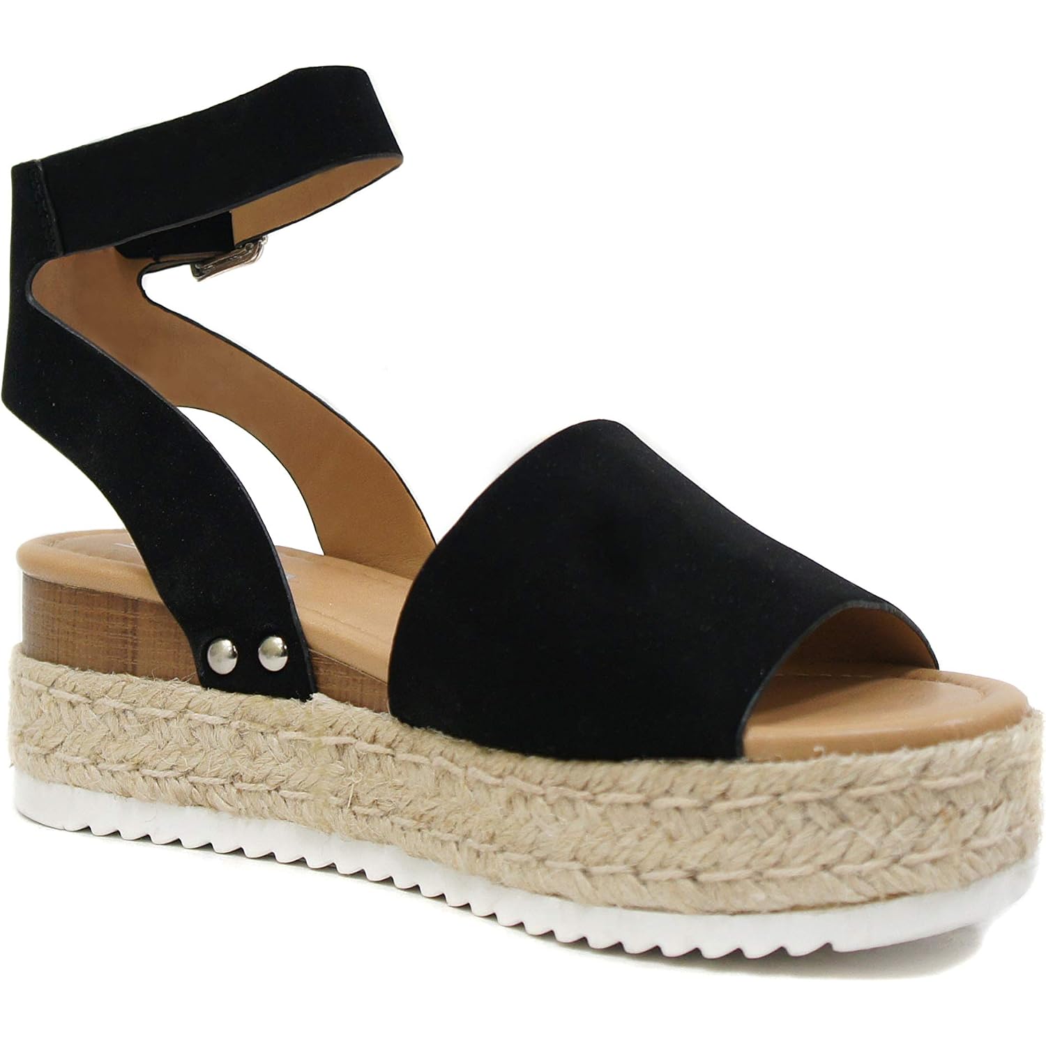 Soda Topic Open Toe Buckle Ankle Strap Espadrilles Flatform Wedge Casual Sandal