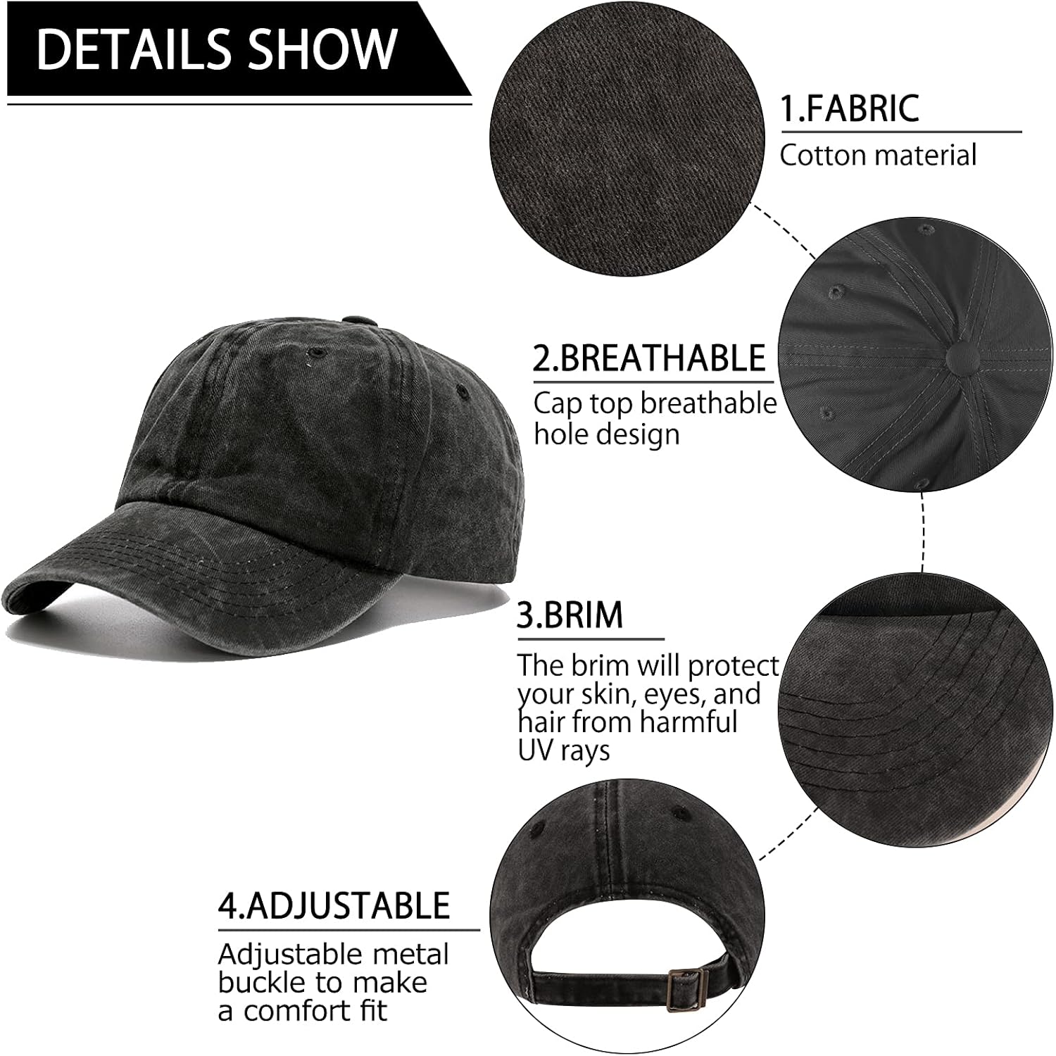 Ultrafun Unisex Vintage Baseball Cap Washed Distressed Plain Blank Baseball Hat Adjustable Dad Hat for Outdoor Sports