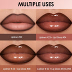 Erinde Lip Liner and Gloss Set, 2 Colors Nourishing Lip Gloss & Brown Lip Liner Combo Sets, Non-Sticky Plumping Lip Kit for Women, Lightweight Long Wear, Natural Nude Tinted Lip Glow Oil, SET B