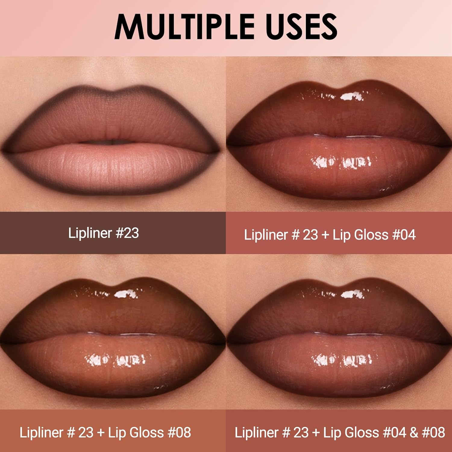 Erinde Lip Liner and Gloss Set, 2 Colors Nourishing Lip Gloss & Brown Lip Liner Combo Sets, Non-Sticky Plumping Lip Kit for Women, Lightweight Long Wear, Natural Nude Tinted Lip Glow Oil, SET B