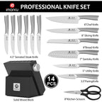 Imarku 14-Piece Knife Block Set, Knife Set With Block And Build-In Sharpener, Japanese Stainless Steel Knife Set For Lasting Sharpness, Dishwasher Safe, Black