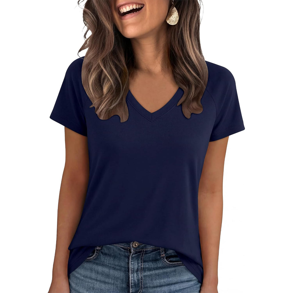 ANRABESS Womens Tops Short Sleeve V Neck Shirts Summer Basic Tee Trendy Cute Tshirts 2026 Spring Casual Outfits
