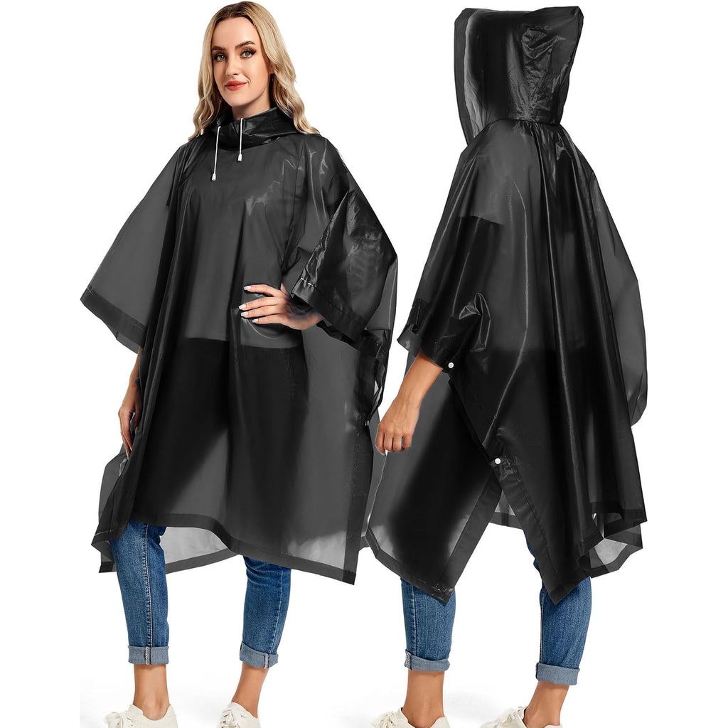 2 Pack Rain Ponchos For Adults Reusable - Raincoats Survival Emergency Heavy Duty Rain Coat With Drawstring Hood